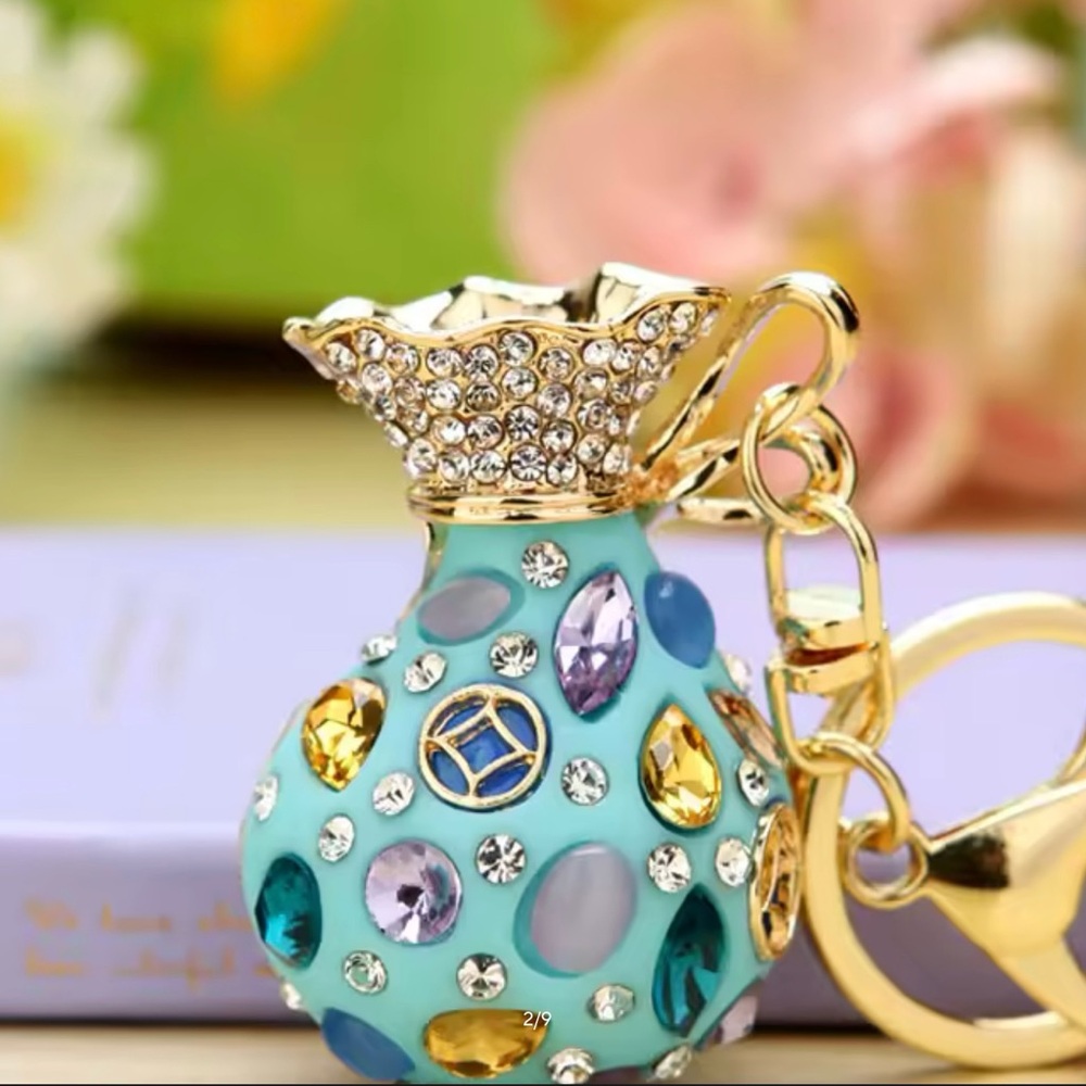 Colorful Green Gemstone Keychain or Purse Charm